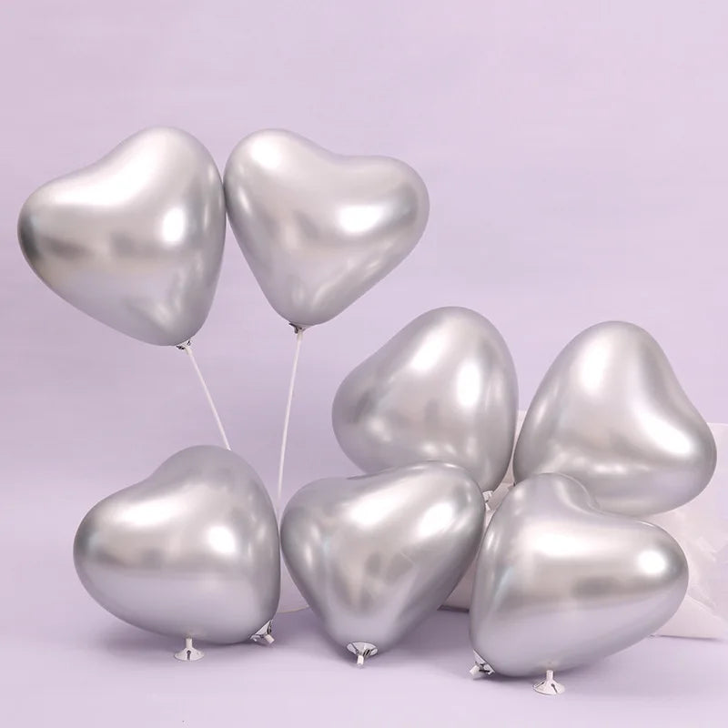 10/20/50pcs Palloncini in metallo cromato Cuore addensato Amore Metallico Oro Lattice Palloncino a elio Matrimonio Compleanno Decorazioni natalizie