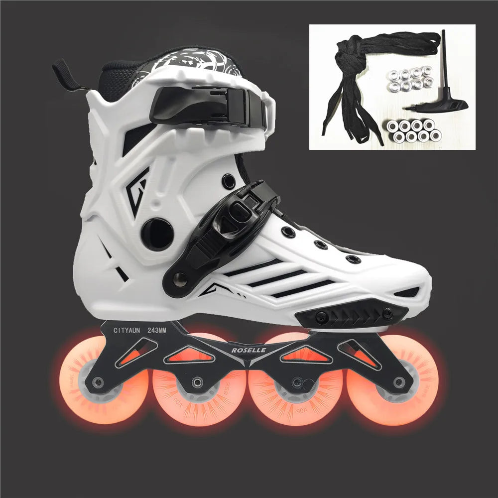 Scarpe da pattini a LED da 80 mm per scarpe da skate in linea FSK Slalom Bianco Rosso Blu Rosa Flash colorato 4 ruote / 3 ruote Speed Shine