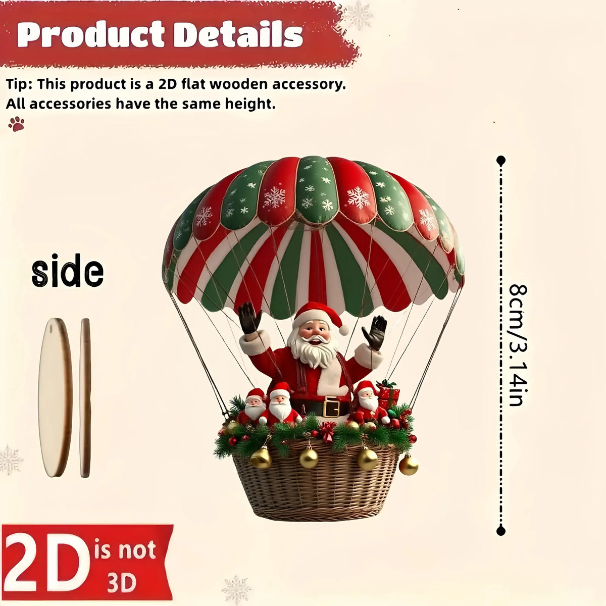Un set di 10 pezzi di ornamenti pendenti in legno fatti a mano della serie di paracadute di Babbo Natale: perfetta decorazione regalo per le vacanze per la casa e il giardino