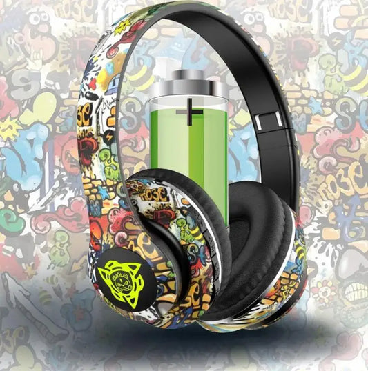 Nuovi Auricolari LED Stile Graffiti Bluetooth Cablati e Wireless, Pieghevoli con Bassi Potenti, Stereo HIFI per Musica e Sport