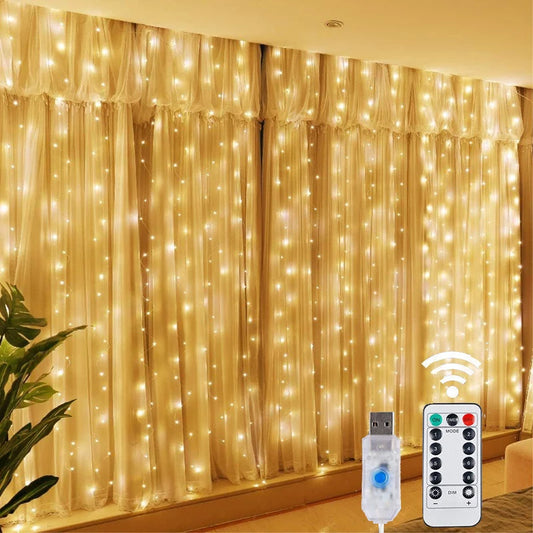 Luci natalizie LED Luci per tende a corda fata 8 modalità Telecomando USB Festone Decorazioni natalizie per le vacanze domestiche Lampada di Capodanno