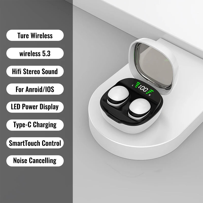 Auricolari Bluetooth wireless MINI13-5.3, piccoli auricolari invisibili per dormire, lavorare, fare sport, cuffie HD HIFI con qualità audio bassi di alta qualità.