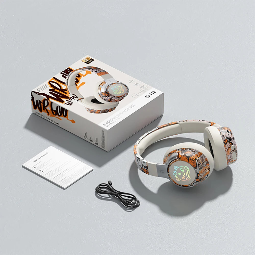 Cuffie da gioco Bluetooth 5.3 - Cuffie wireless con luci RGB, modalità a bassa latenza, microfono con cancellazione del rumore, paraorecchie confortevoli per PC