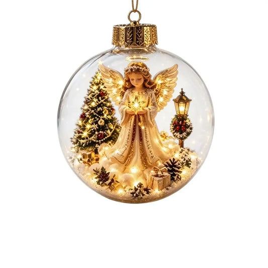 1 pezzo di ornamento natalizio a forma di palla in acrilico da 8 cm, design trasparente con ciondolo luminoso di Babbo Natale, decorazione natalizia da appendere.