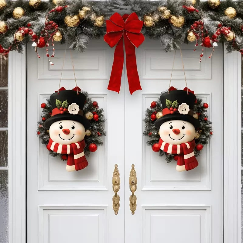 Decorazione Natalizia con Pupazzo di Neve da Appendere alla Porta, Ghirlanda Invernale in Stile Rustico, Insegna di Benvenuto per Porta d'Ingresso, Parete, Finestra e Decorazioni Natalizie per la Casa