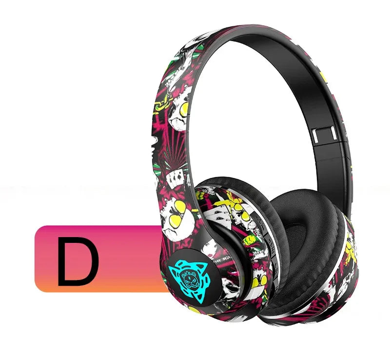 Nuovi Auricolari LED Stile Graffiti Bluetooth Cablati e Wireless, Pieghevoli con Bassi Potenti, Stereo HIFI per Musica e Sport