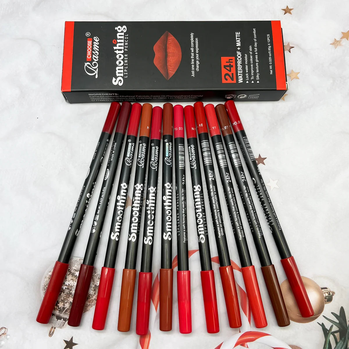 Set di 12 Rossetti a Lunga Durata con Matita per Labbra Professionale e Lucidalabbra Opaco per Donne, Regalo per San Valentino