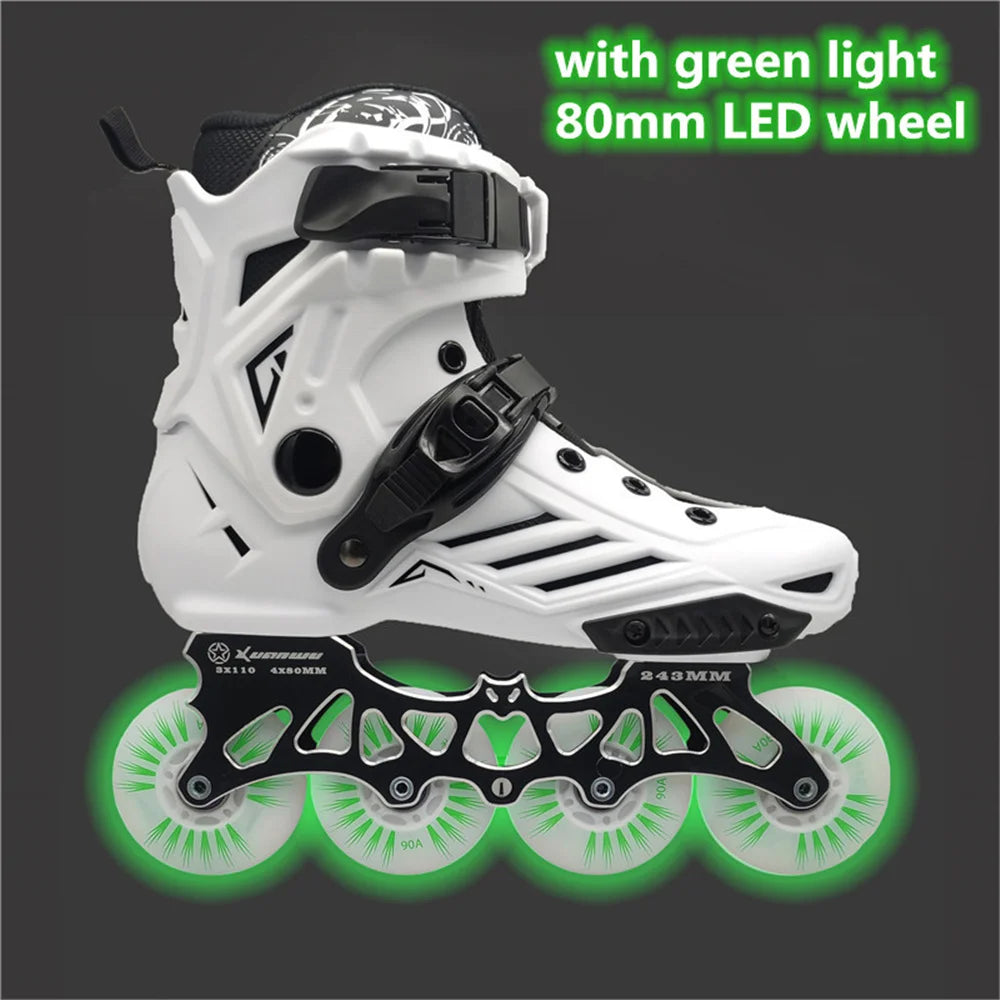 Scarpe da pattini a LED da 80 mm per scarpe da skate in linea FSK Slalom Bianco Rosso Blu Rosa Flash colorato 4 ruote / 3 ruote Speed Shine