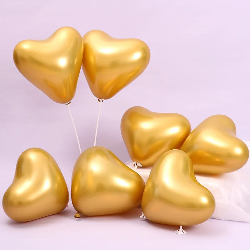 10/20/50pcs Palloncini in metallo cromato Cuore addensato Amore Metallico Oro Lattice Palloncino a elio Matrimonio Compleanno Decorazioni natalizie