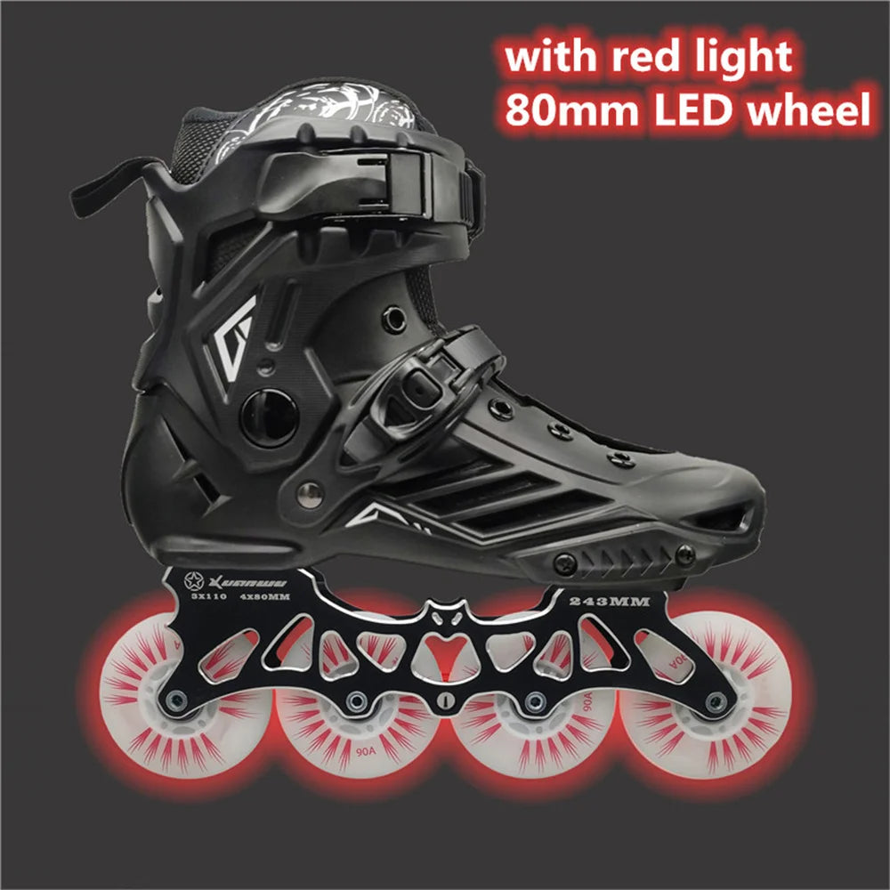Scarpe da pattini a LED da 80 mm per scarpe da skate in linea FSK Slalom Bianco Rosso Blu Rosa Flash colorato 4 ruote / 3 ruote Speed Shine