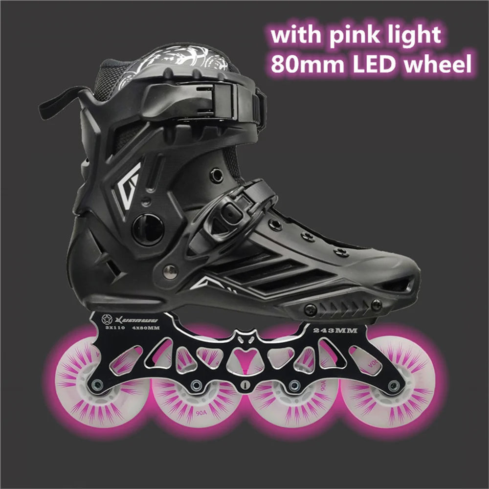 Scarpe da pattini a LED da 80 mm per scarpe da skate in linea FSK Slalom Bianco Rosso Blu Rosa Flash colorato 4 ruote / 3 ruote Speed Shine