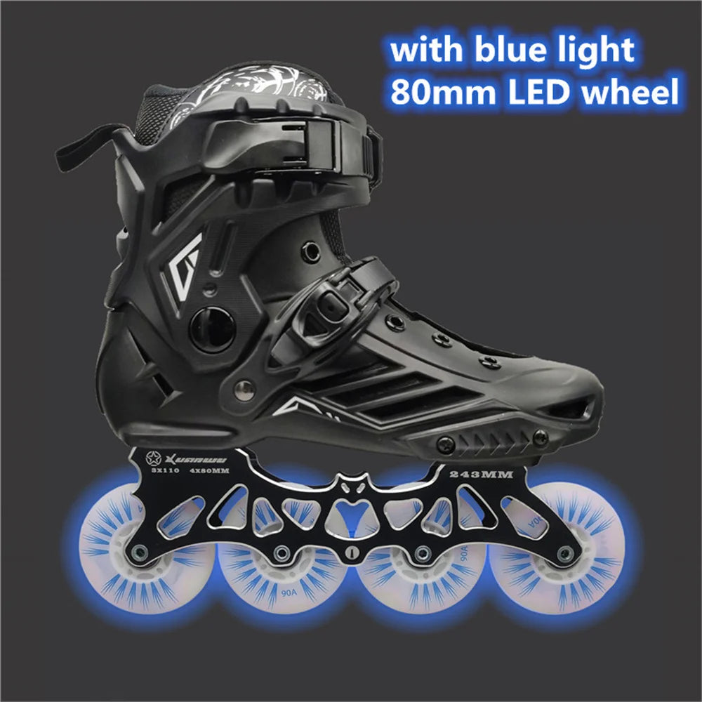 Scarpe da pattini a LED da 80 mm per scarpe da skate in linea FSK Slalom Bianco Rosso Blu Rosa Flash colorato 4 ruote / 3 ruote Speed Shine