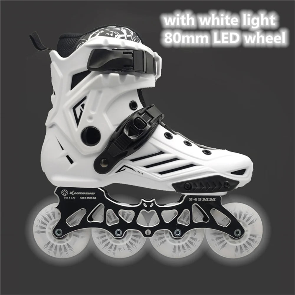 Scarpe da pattini a LED da 80 mm per scarpe da skate in linea FSK Slalom Bianco Rosso Blu Rosa Flash colorato 4 ruote / 3 ruote Speed Shine