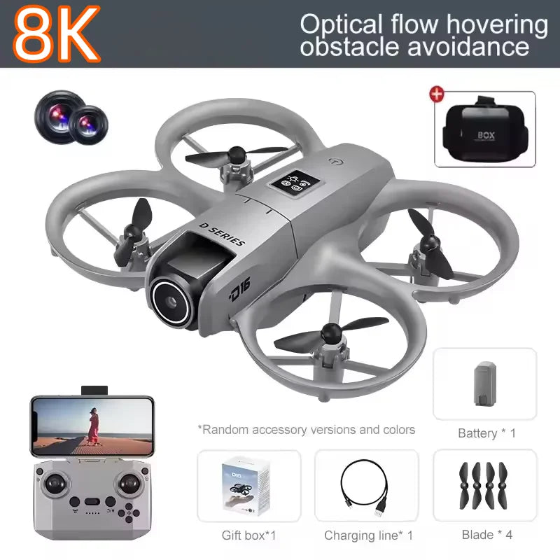 Mini Drone D16 con Doppia Fotocamera 8K HD Professionale 180 °   Drone UAV 2026 Nuovo con Posizionamento GPS Regolabile Elettricamente e Sistema di Elusione Ostacoli Senza Spazzole