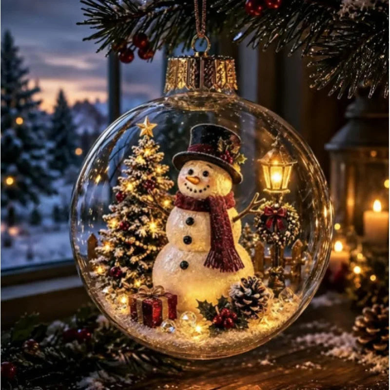 Decorazione natalizia a forma di diorama, sfera trasparente luminosa, nuovo design, decorazione invernale a forma di diorama, ideale per finestre, albero di Natale, da appendere, regali per le feste.