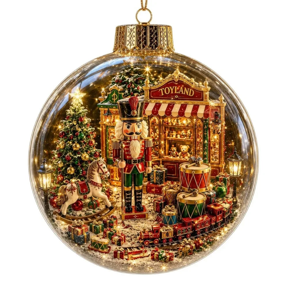 1 pezzo di ornamento natalizio a forma di palla in acrilico da 8 cm, design trasparente con ciondolo luminoso di Babbo Natale, decorazione natalizia da appendere.
