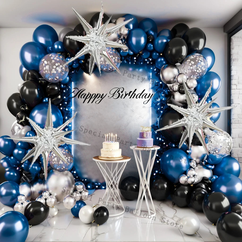 Kit arco ghirlanda di palloncini neri viola argento Palloncino di coriandoli in lattice Decorazioni per feste di buon compleanno Anniversario di matrimonio Baby Shower