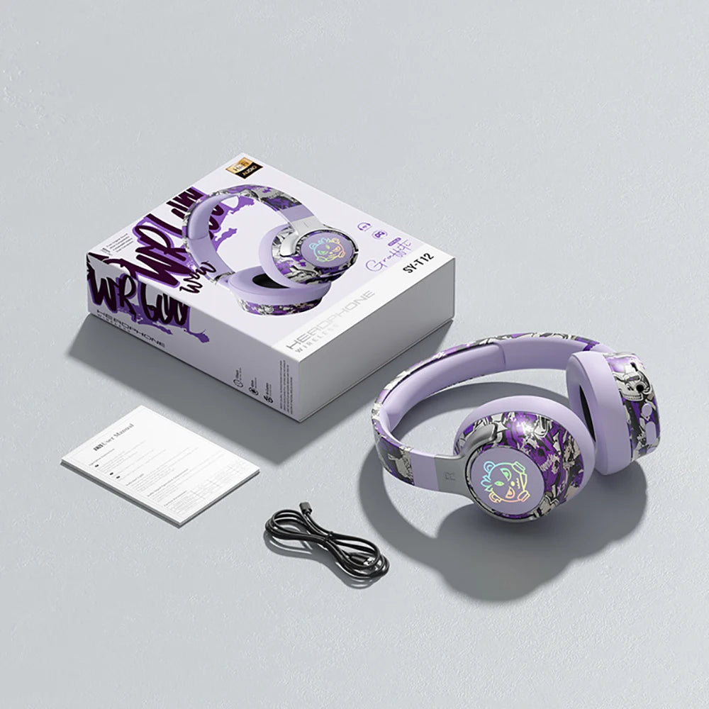 Cuffie da gioco Bluetooth 5.3 - Cuffie wireless con luci RGB, modalità a bassa latenza, microfono con cancellazione del rumore, paraorecchie confortevoli per PC
