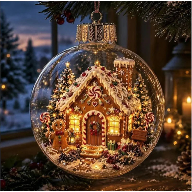 Decorazione natalizia a forma di diorama, sfera trasparente luminosa, nuovo design, decorazione invernale a forma di diorama, ideale per finestre, albero di Natale, da appendere, regali per le feste.