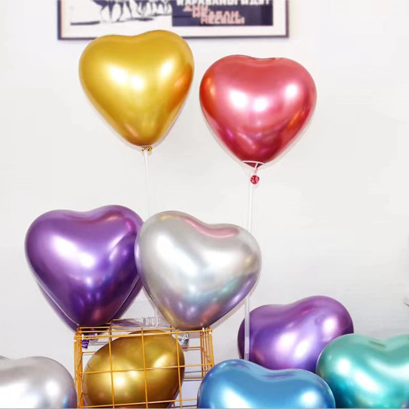 10/20/50pcs Palloncini in metallo cromato Cuore addensato Amore Metallico Oro Lattice Palloncino a elio Matrimonio Compleanno Decorazioni natalizie