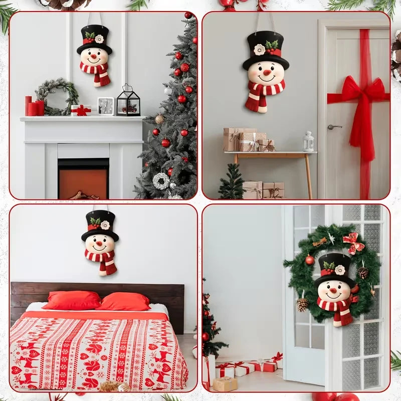 Decorazione Natalizia con Pupazzo di Neve da Appendere alla Porta, Ghirlanda Invernale in Stile Rustico, Insegna di Benvenuto per Porta d'Ingresso, Parete, Finestra e Decorazioni Natalizie per la Casa