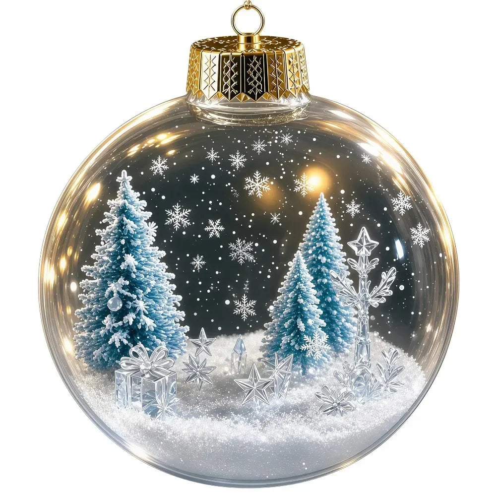 1 pezzo di ornamento natalizio a forma di palla in acrilico da 8 cm, design trasparente con ciondolo luminoso di Babbo Natale, decorazione natalizia da appendere.