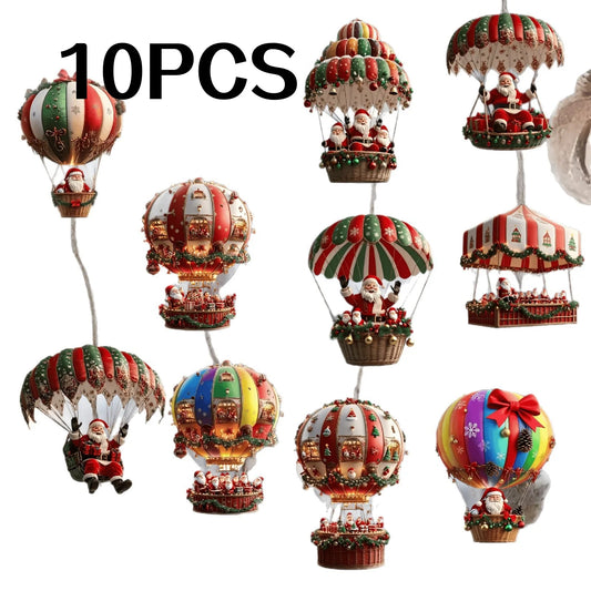 Un set di 10 pezzi di ornamenti pendenti in legno fatti a mano della serie di paracadute di Babbo Natale: perfetta decorazione regalo per le vacanze per la casa e il giardino