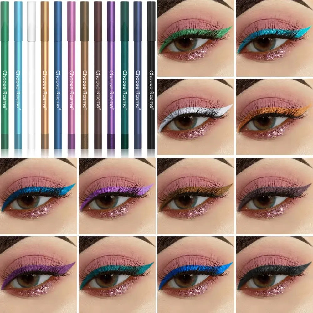 Set da 12 penne per eyeliner impermeabili con effetti scintillanti: include ombretto, evidenziatore durevole e facile da colorare