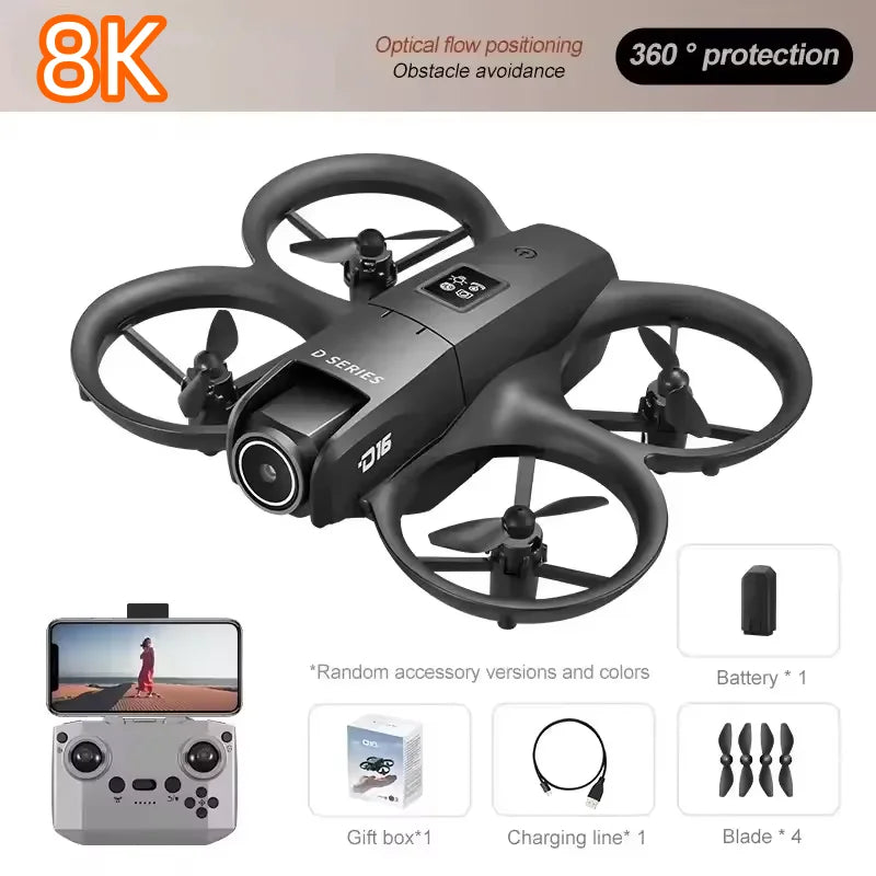 Mini Drone D16 con Doppia Fotocamera 8K HD Professionale 180 °   Drone UAV 2026 Nuovo con Posizionamento GPS Regolabile Elettricamente e Sistema di Elusione Ostacoli Senza Spazzole