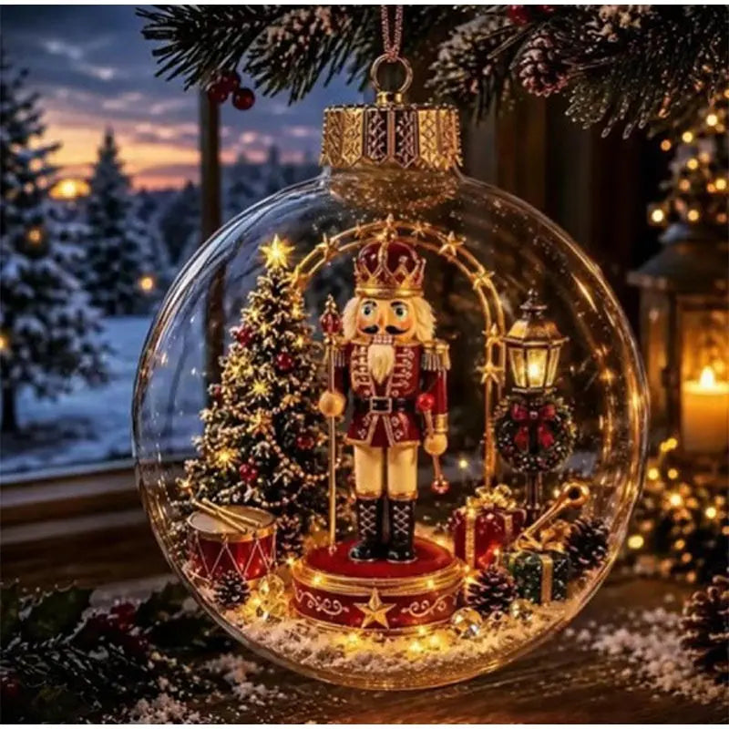 Decorazione natalizia a forma di diorama, sfera trasparente luminosa, nuovo design, decorazione invernale a forma di diorama, ideale per finestre, albero di Natale, da appendere, regali per le feste.