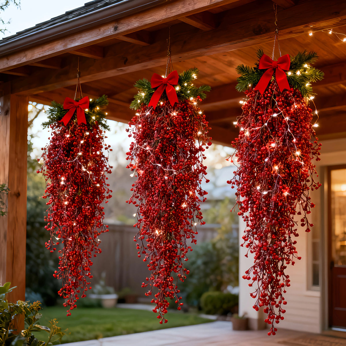 3 pezzi di piante artificiali sospese ghirlanda di plastica felce rosse pianta di edera finta per la decorazione del giardino della festa della tavola di nozze di casa di Natale