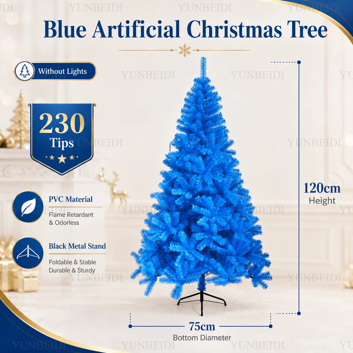 Lussuoso Albero di Natale Blu Artificiale con Rami in PVC e Luci LED Calde, Tema Neve, per Decorazioni Natalizie e Feste in Casa
