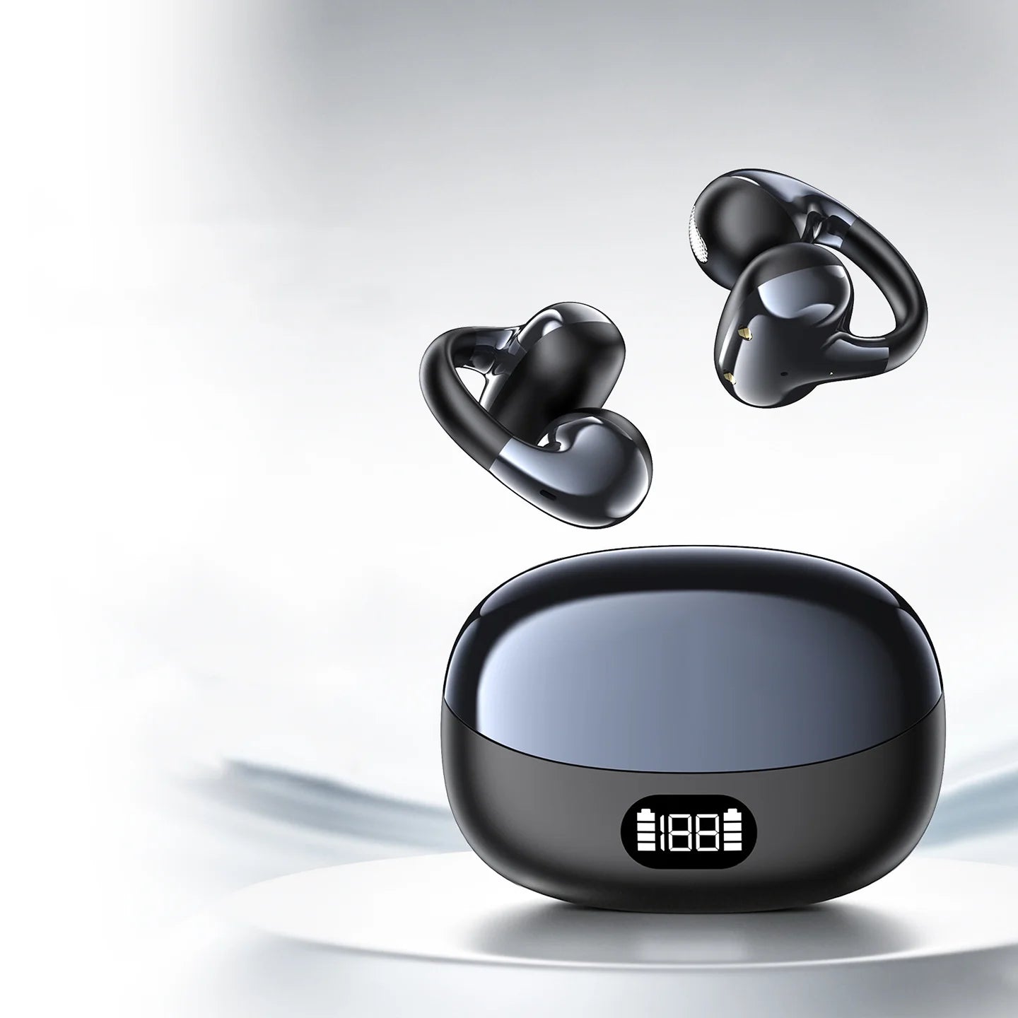 "Auricolari Bluetooth Open-Style con Display di Carica — Clip Lunga Batteria"