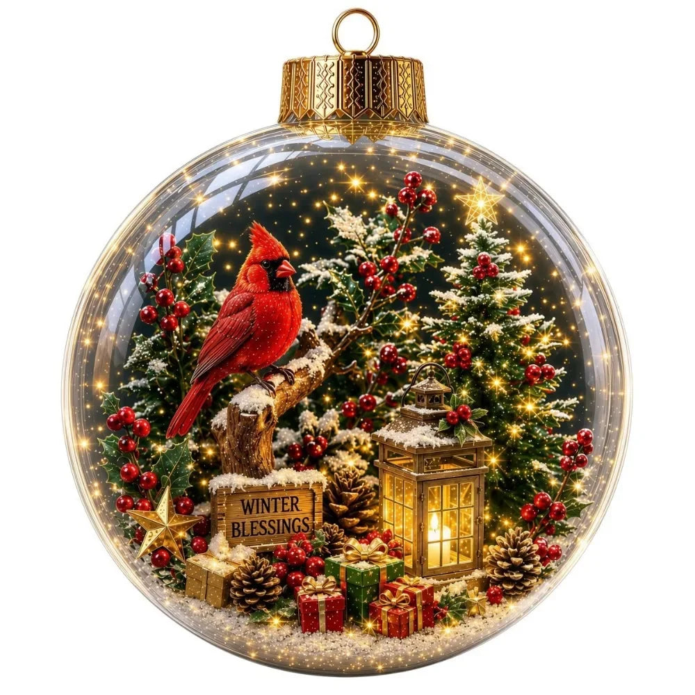 1 pezzo di ornamento natalizio a forma di palla in acrilico da 8 cm, design trasparente con ciondolo luminoso di Babbo Natale, decorazione natalizia da appendere.