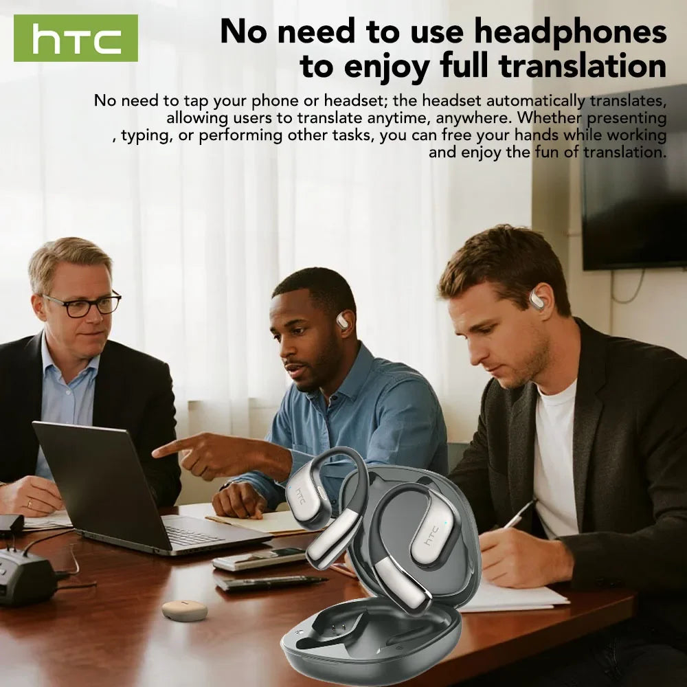 【Auricolari Traduttori AI】 HTC NE39 Cuffie Bluetooth OWS Sportive Wireless con Riduzione del Rumore e Microfono Lunga Durata