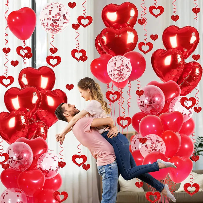 50 Pezzi Palloncini a Cuore in Foil Rosso 5/10/18/32 Pollici per San Valentino, Decorazione Romantica, Sfondo per Compleanni e Anniversari