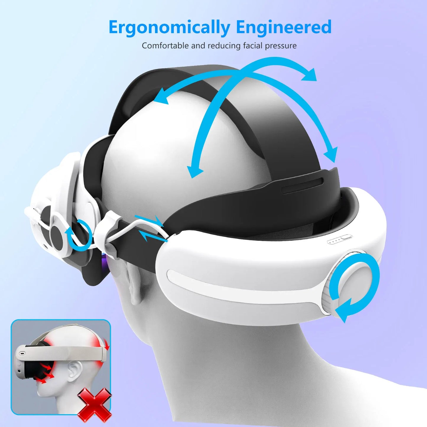 Accessorio Elite per Visore VR Quest3S: Fascia per la Testa Regolabile con Ricarica 12000mAh per un'Esperienza di Gioco Confortevole con Meta Quest3