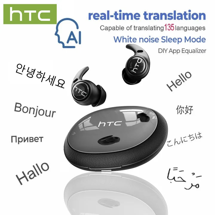 Auricolari Wireless HTC NE76 TWS con Traduttore AI, Mini Invisibili per il Sonno, Cancellazione del Rumore ENC, Bluetooth 5.3 a Bassa Latenza