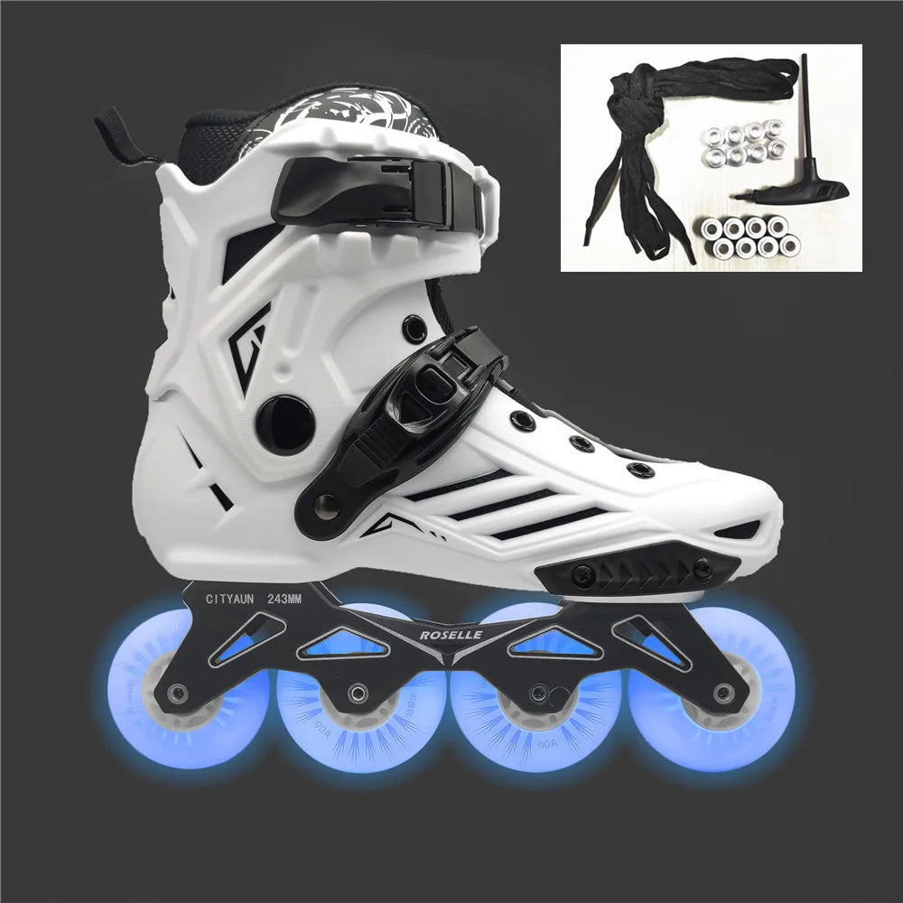 Scarpe da pattini a LED da 80 mm per scarpe da skate in linea FSK Slalom Bianco Rosso Blu Rosa Flash colorato 4 ruote / 3 ruote Speed Shine