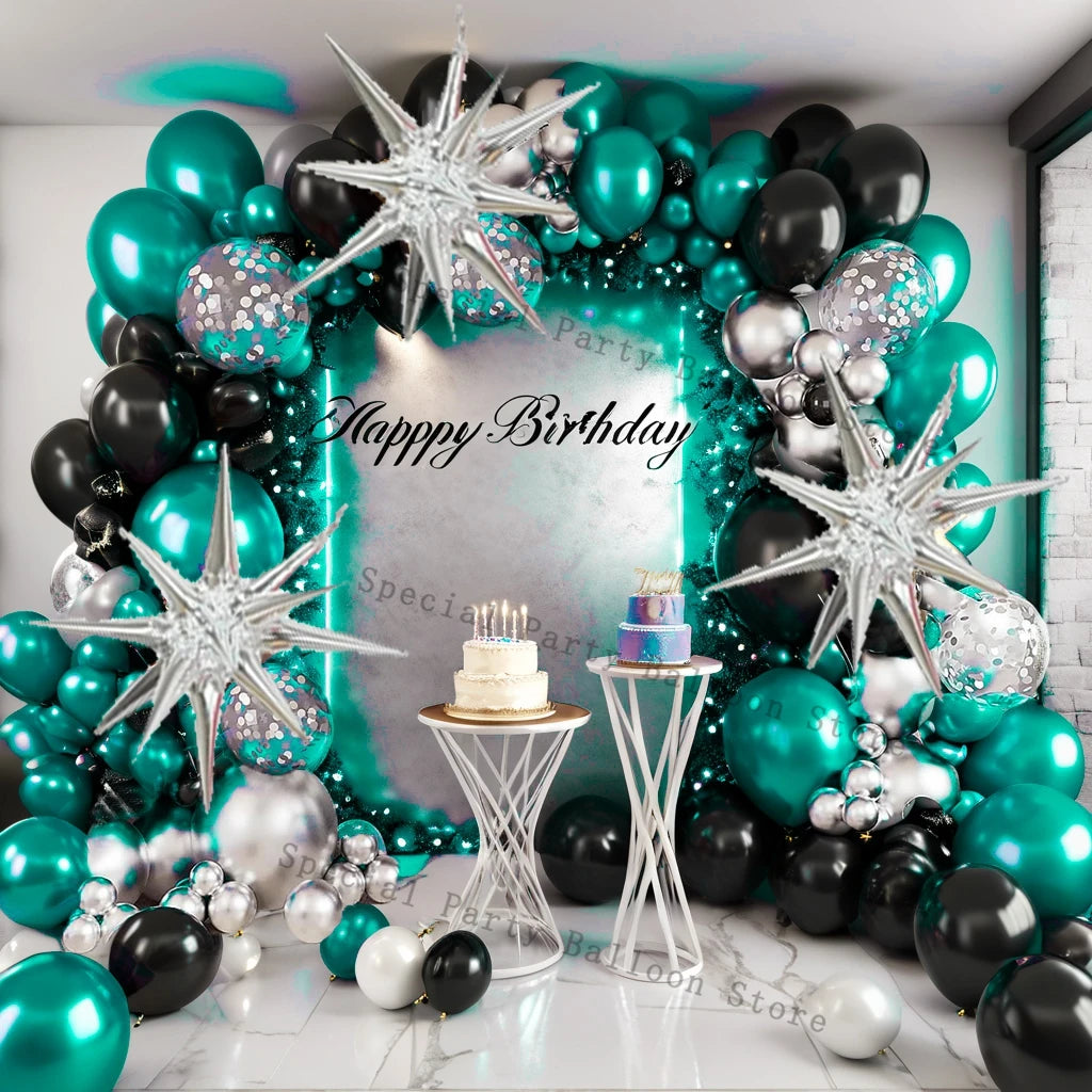Kit arco ghirlanda di palloncini neri viola argento Palloncino di coriandoli in lattice Decorazioni per feste di buon compleanno Anniversario di matrimonio Baby Shower