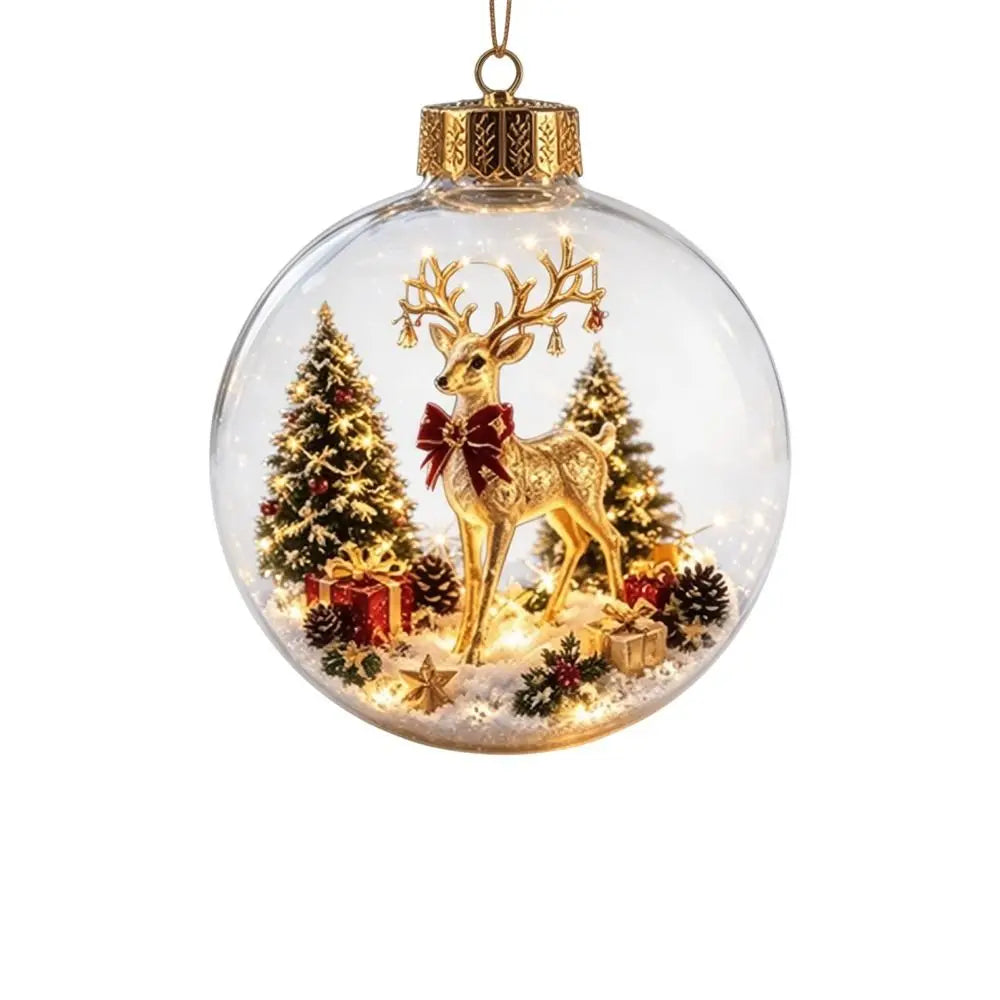 Palla di Natale in Acrilico Trasparente, Dimensione 8CM, Decorazione Natalizia da Appendere con Luce e Ciondolo Babbo Natale