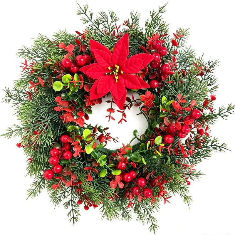 Ghirlanda Natalizia Luminosa di Pino ed Eucalipto, Ghirlanda Artificiale con Bacche Rosse per Decorazione di Portici, Case di Campagna e Feste Natalizie