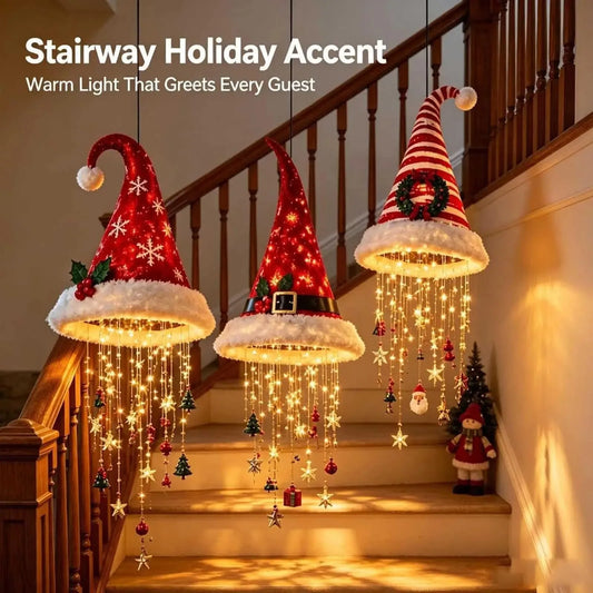 Lampadario a Forma di Cappello di Babbo Natale Illuminato - Decorazioni Natalizie a LED Calde e Luminose, 5 Stili per Decorazioni Festive