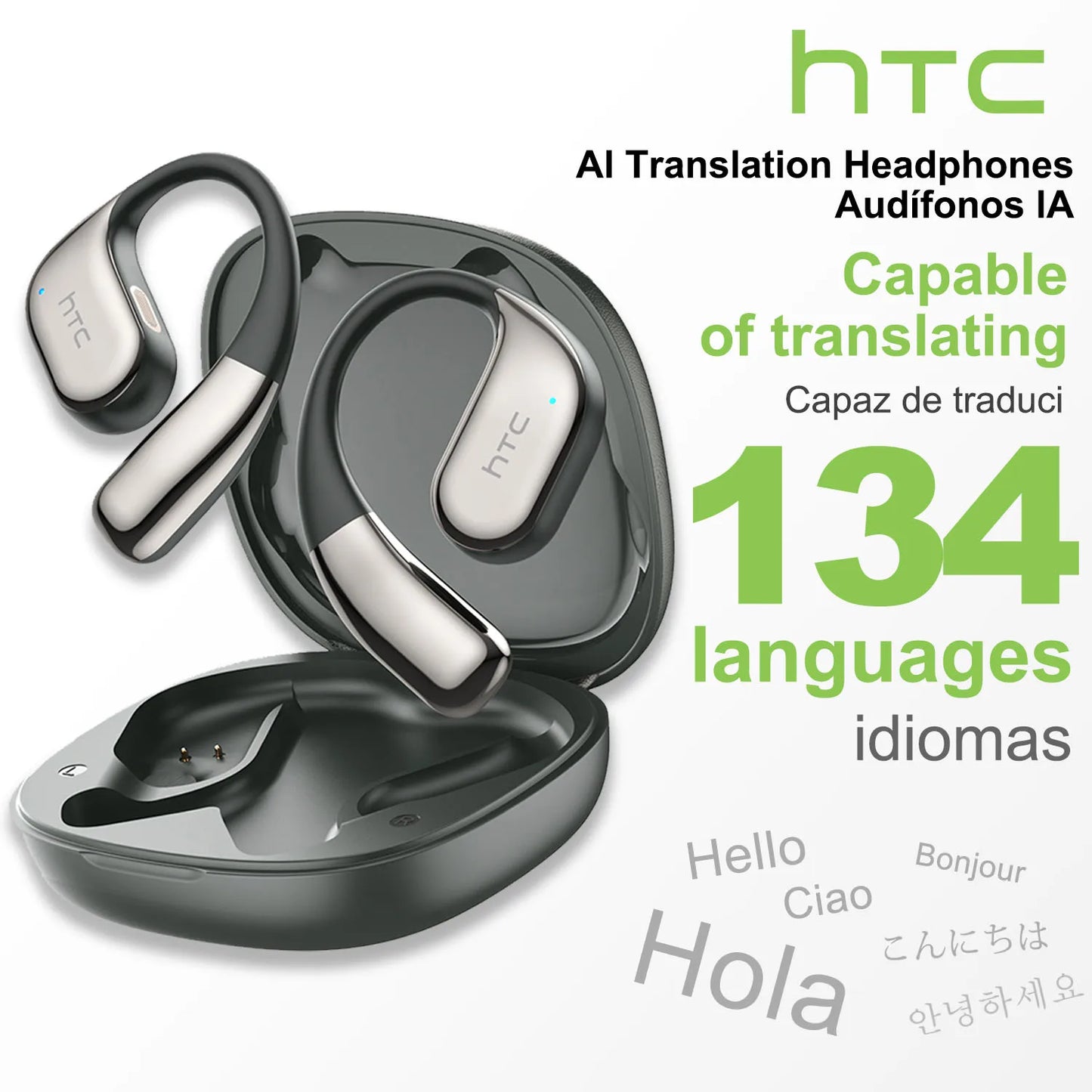 【Auricolari Traduttori AI】 HTC NE39 Cuffie Bluetooth OWS Sportive Wireless con Riduzione del Rumore e Microfono Lunga Durata