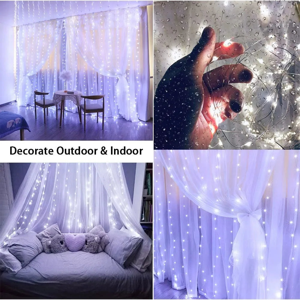 Luci natalizie LED Luci per tende a corda fata 8 modalità Telecomando USB Festone Decorazioni natalizie per le vacanze domestiche Lampada di Capodanno