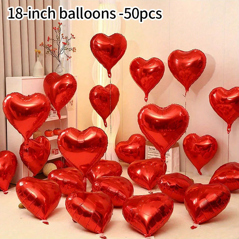 50 Pezzi Palloncini a Cuore in Foil Rosso 5/10/18/32 Pollici per San Valentino, Decorazione Romantica, Sfondo per Compleanni e Anniversari