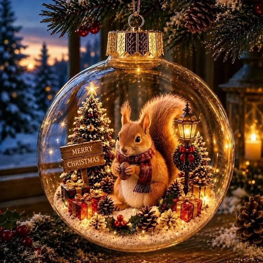 1 pezzo di ornamento natalizio a forma di palla in acrilico da 8 cm, design trasparente con ciondolo luminoso di Babbo Natale, decorazione natalizia da appendere.