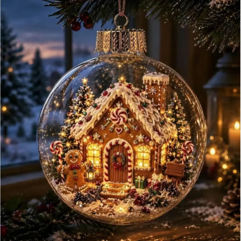Decorazione natalizia a forma di diorama, sfera trasparente luminosa, nuovo design, decorazione invernale a forma di diorama, ideale per finestre, albero di Natale, da appendere, regali per le feste.