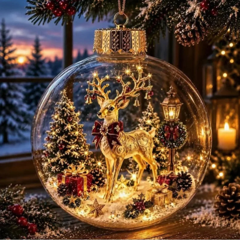 Decorazione natalizia a forma di diorama, sfera trasparente luminosa, nuovo design, decorazione invernale a forma di diorama, ideale per finestre, albero di Natale, da appendere, regali per le feste.