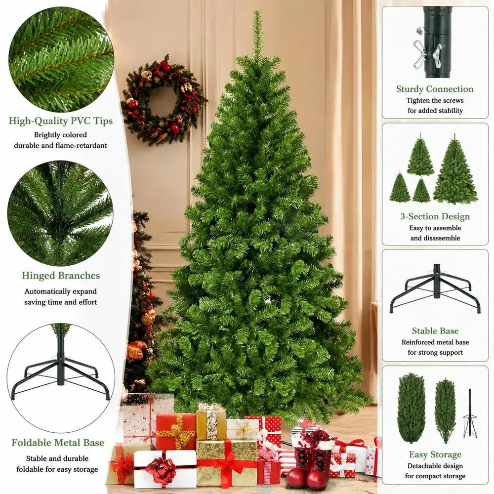 Albero di Natale artificiale in PVC senza luci, 6 piedi, con giunti a cerniera